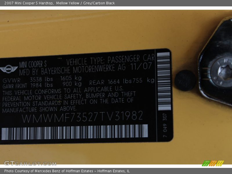 Mellow Yellow / Grey/Carbon Black 2007 Mini Cooper S Hardtop