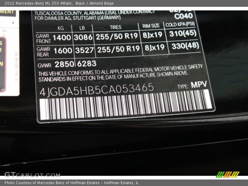 Black / Almond Beige 2012 Mercedes-Benz ML 350 4Matic