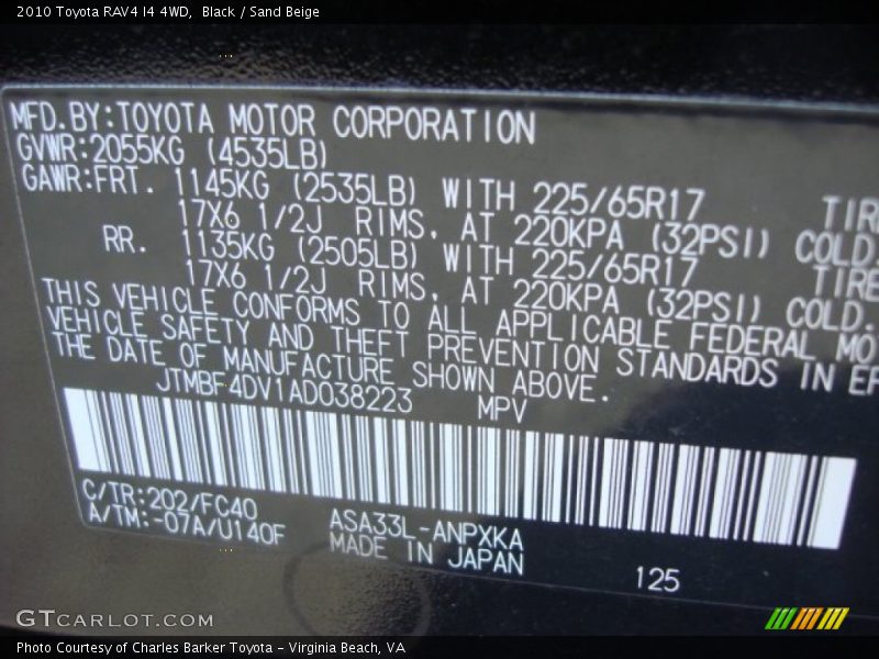 Black / Sand Beige 2010 Toyota RAV4 I4 4WD