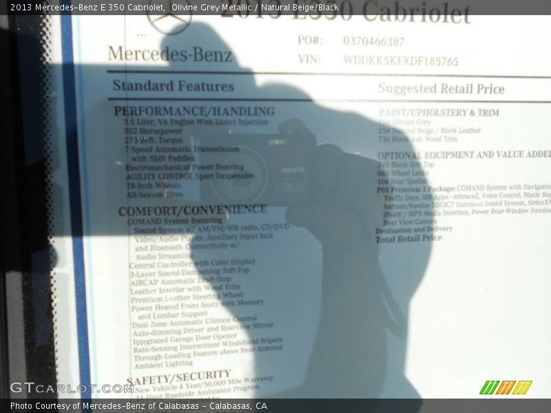  2013 E 350 Cabriolet Window Sticker