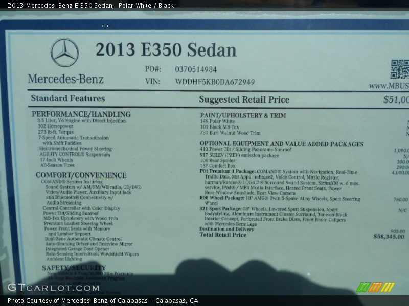 Polar White / Black 2013 Mercedes-Benz E 350 Sedan