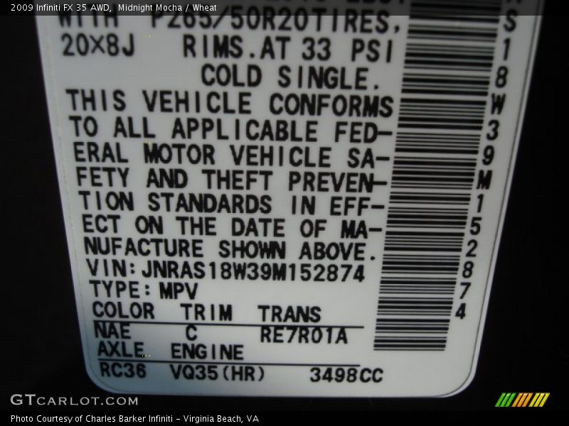 2009 FX 35 AWD Midnight Mocha Color Code NAE