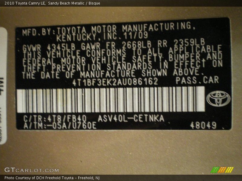Sandy Beach Metallic / Bisque 2010 Toyota Camry LE