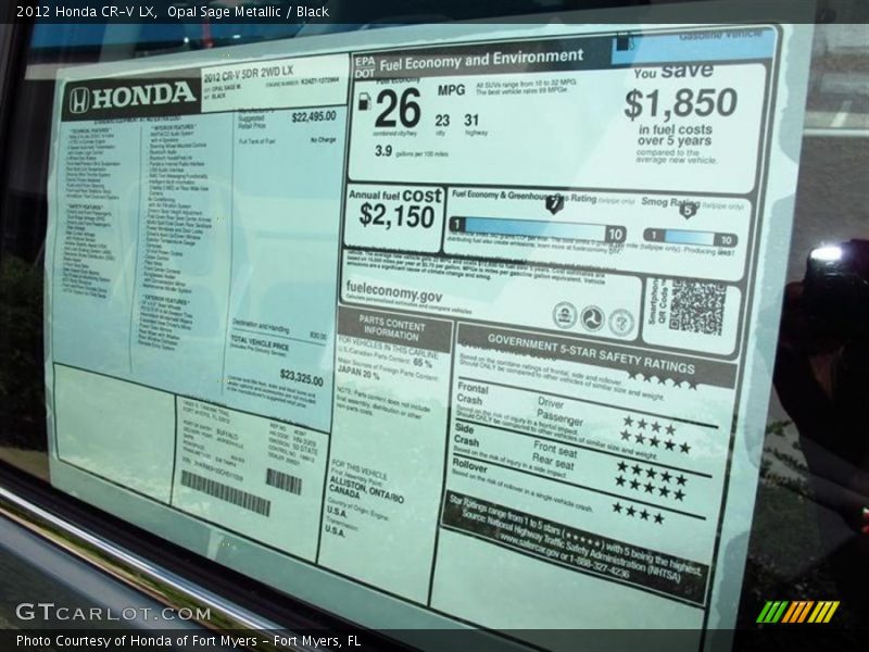 Opal Sage Metallic / Black 2012 Honda CR-V LX