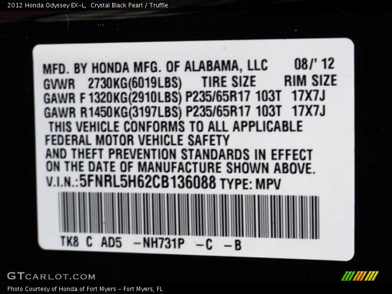 Crystal Black Pearl / Truffle 2012 Honda Odyssey EX-L