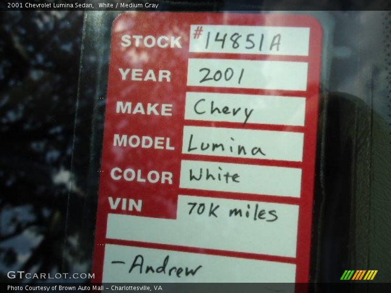 White / Medium Gray 2001 Chevrolet Lumina Sedan