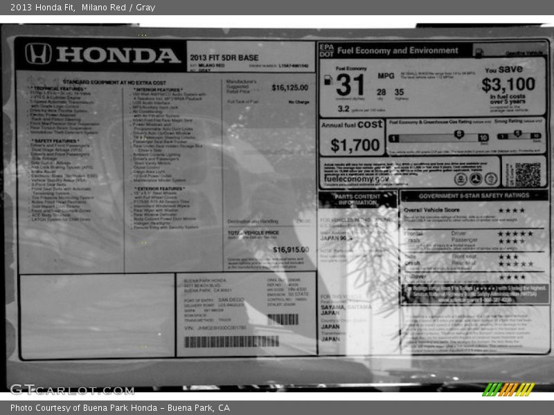 Milano Red / Gray 2013 Honda Fit