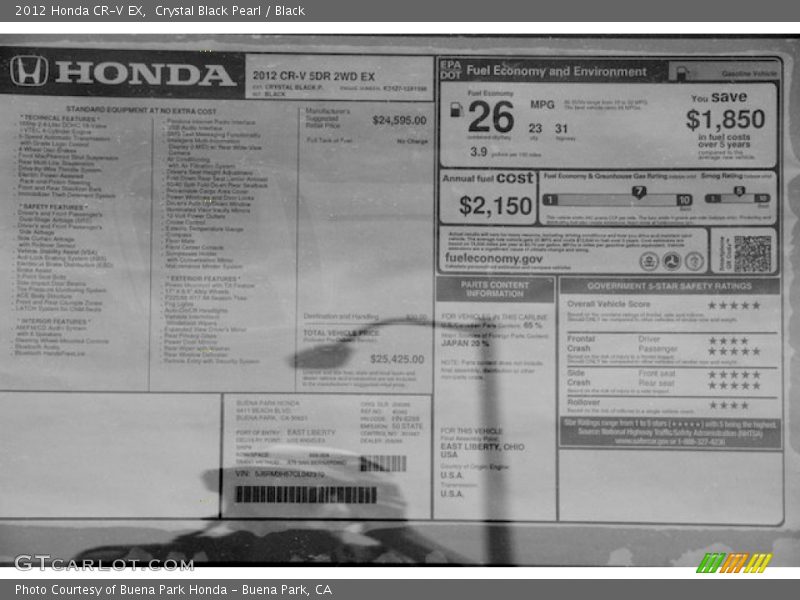 Crystal Black Pearl / Black 2012 Honda CR-V EX