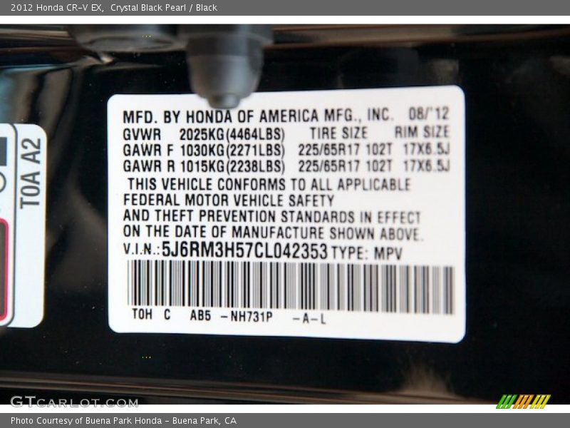 Crystal Black Pearl / Black 2012 Honda CR-V EX