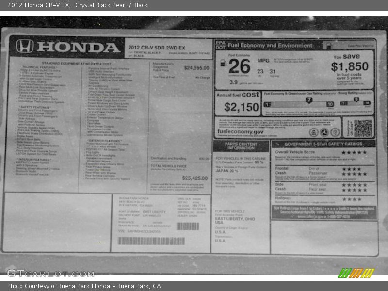 Crystal Black Pearl / Black 2012 Honda CR-V EX
