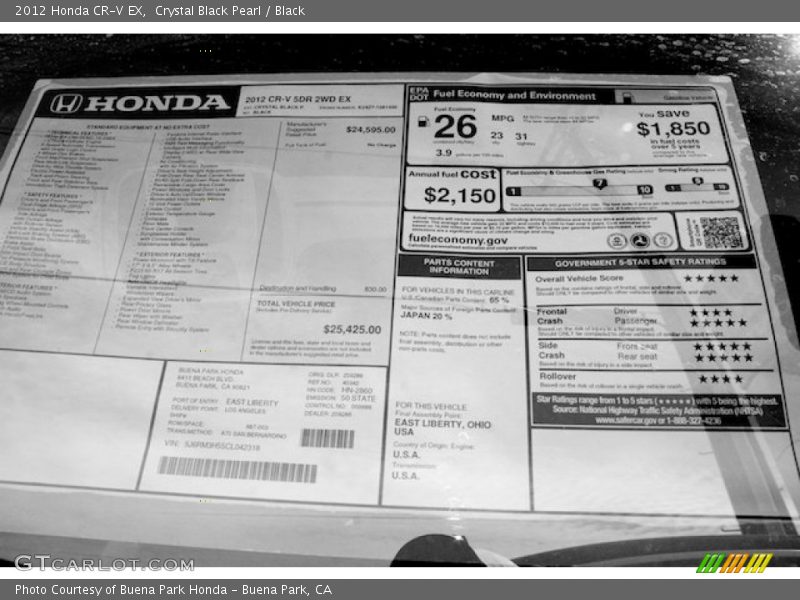 Crystal Black Pearl / Black 2012 Honda CR-V EX