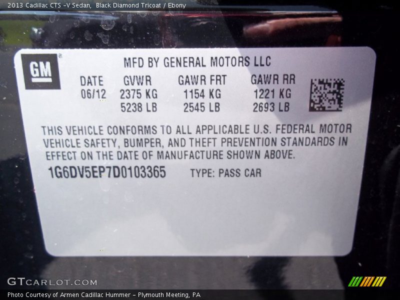 Black Diamond Tricoat / Ebony 2013 Cadillac CTS -V Sedan