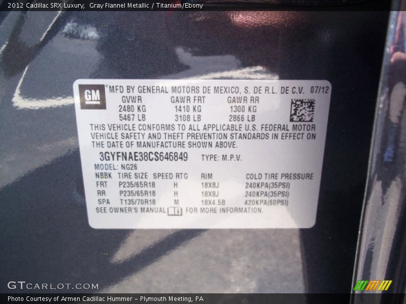 Gray Flannel Metallic / Titanium/Ebony 2012 Cadillac SRX Luxury
