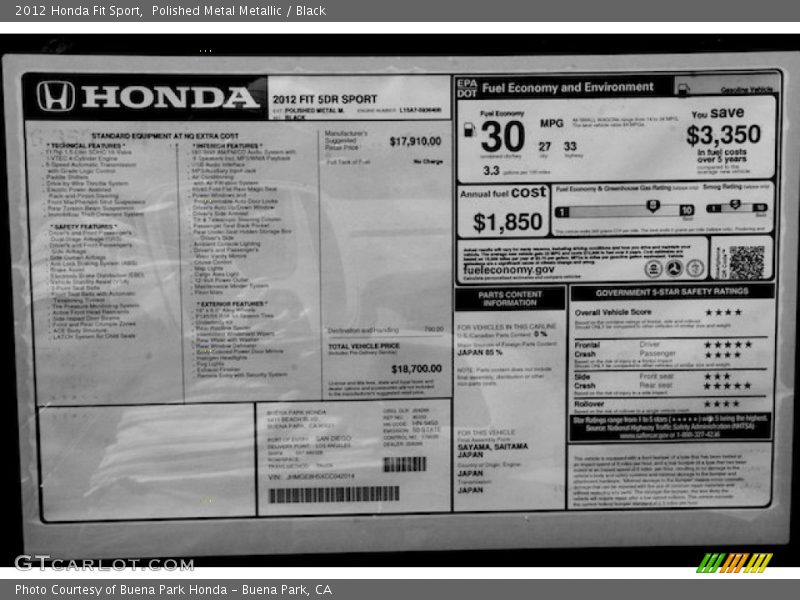 Polished Metal Metallic / Black 2012 Honda Fit Sport