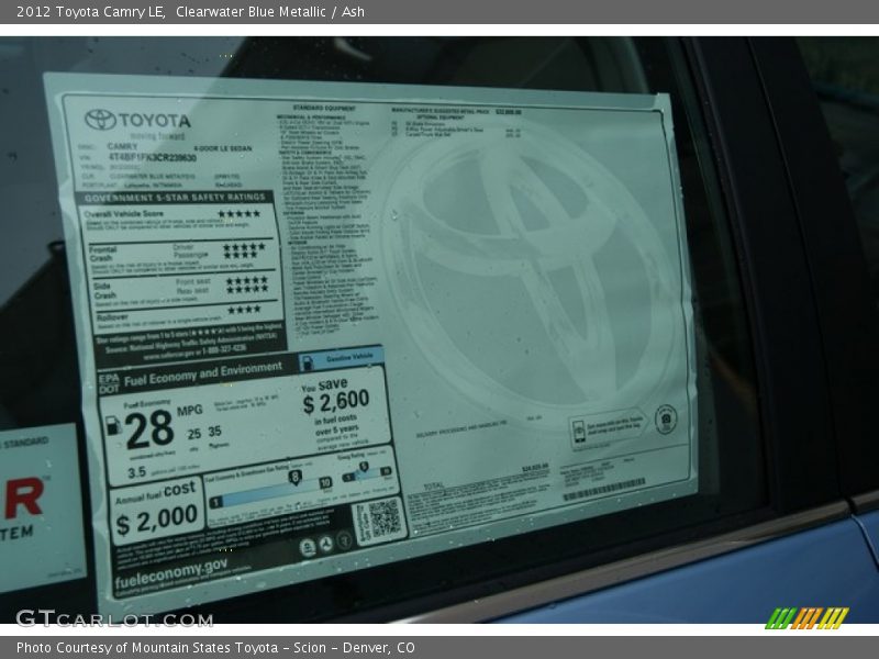 Clearwater Blue Metallic / Ash 2012 Toyota Camry LE