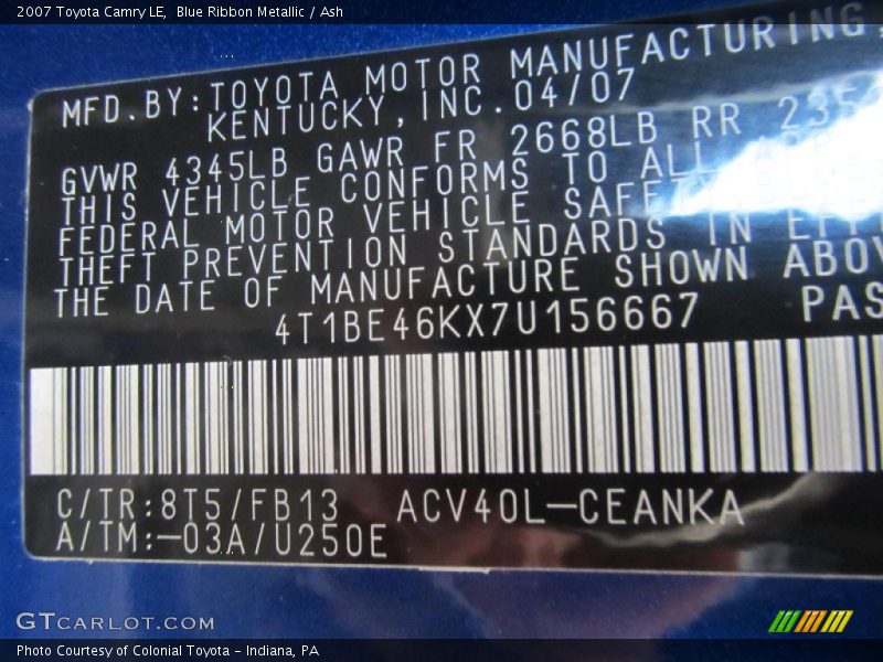 Blue Ribbon Metallic / Ash 2007 Toyota Camry LE
