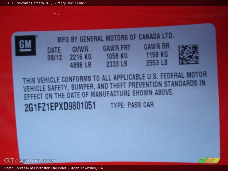 Victory Red / Black 2013 Chevrolet Camaro ZL1