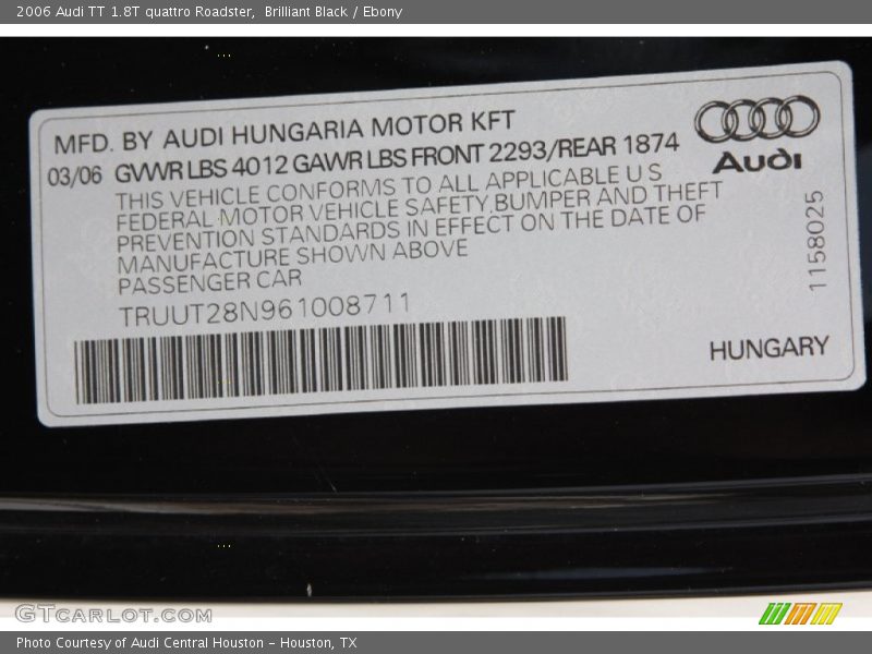 Brilliant Black / Ebony 2006 Audi TT 1.8T quattro Roadster