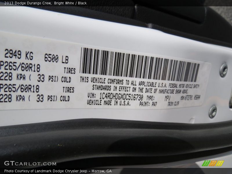 Bright White / Black 2013 Dodge Durango Crew
