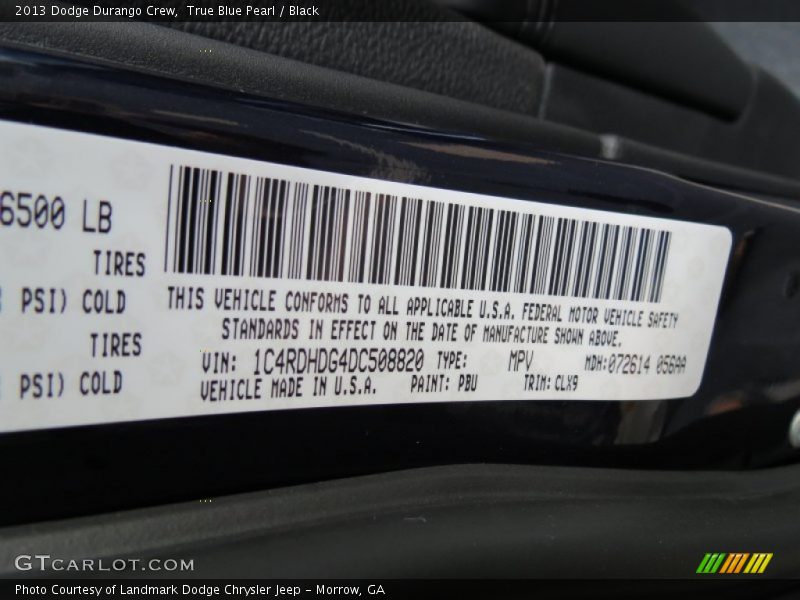 2013 Durango Crew True Blue Pearl Color Code PBU