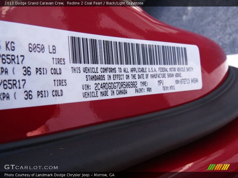 Redline 2 Coat Pearl / Black/Light Graystone 2013 Dodge Grand Caravan Crew