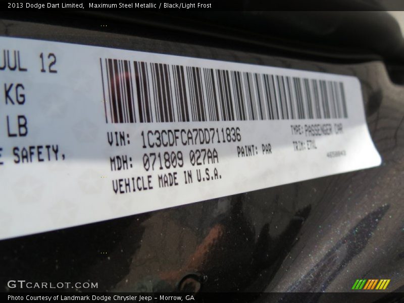 2013 Dart Limited Maximum Steel Metallic Color Code PAR