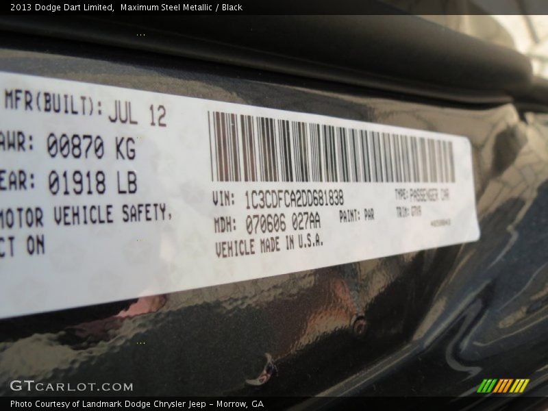 2013 Dart Limited Maximum Steel Metallic Color Code PAR
