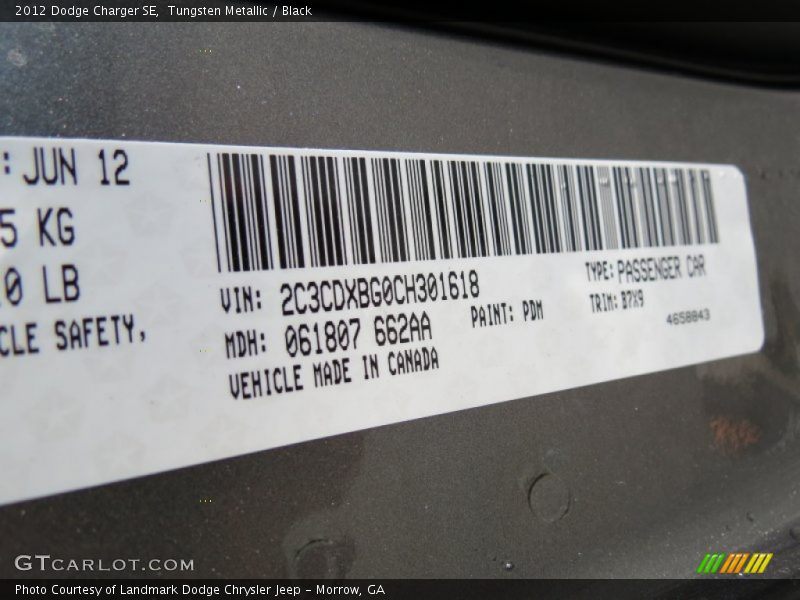 Tungsten Metallic / Black 2012 Dodge Charger SE