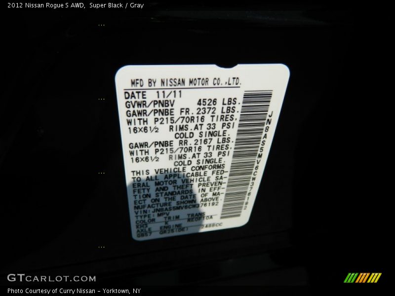 Super Black / Gray 2012 Nissan Rogue S AWD