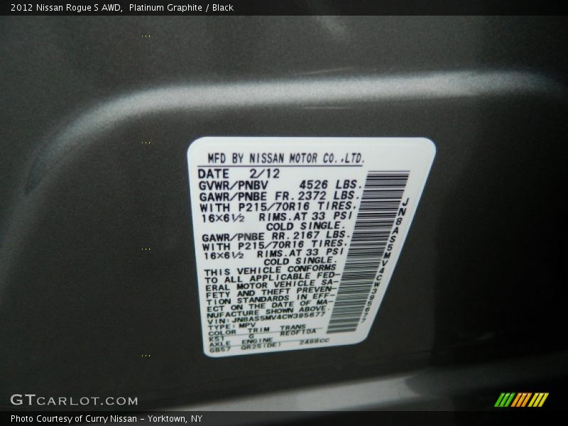 Platinum Graphite / Black 2012 Nissan Rogue S AWD
