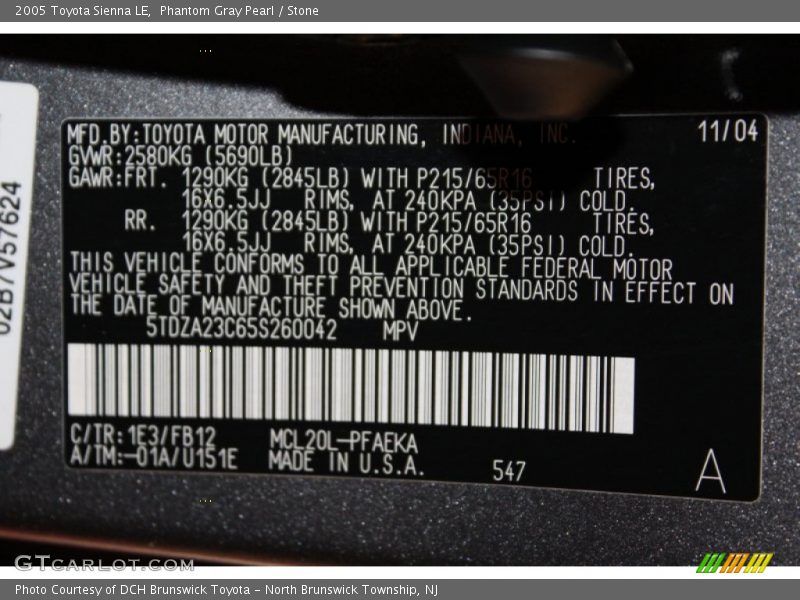Phantom Gray Pearl / Stone 2005 Toyota Sienna LE