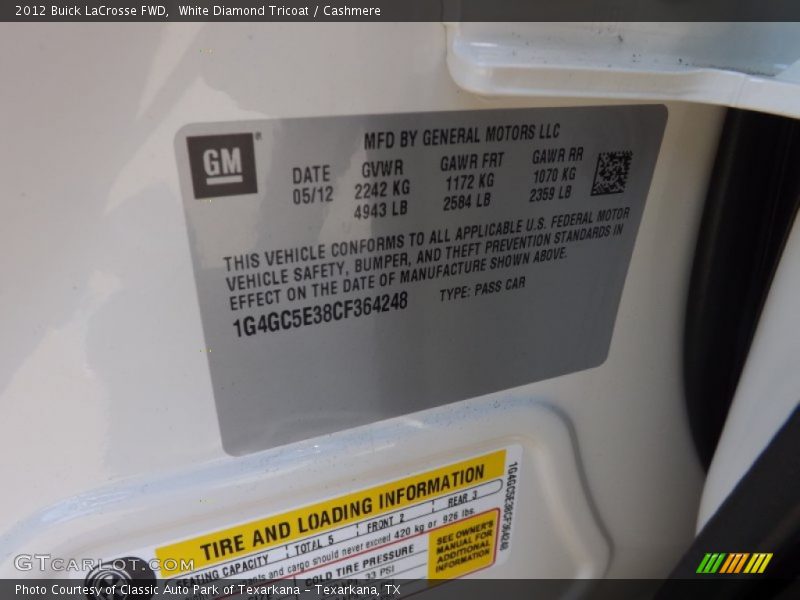 White Diamond Tricoat / Cashmere 2012 Buick LaCrosse FWD