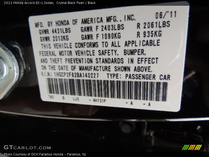 Crystal Black Pearl / Black 2011 Honda Accord EX-L Sedan
