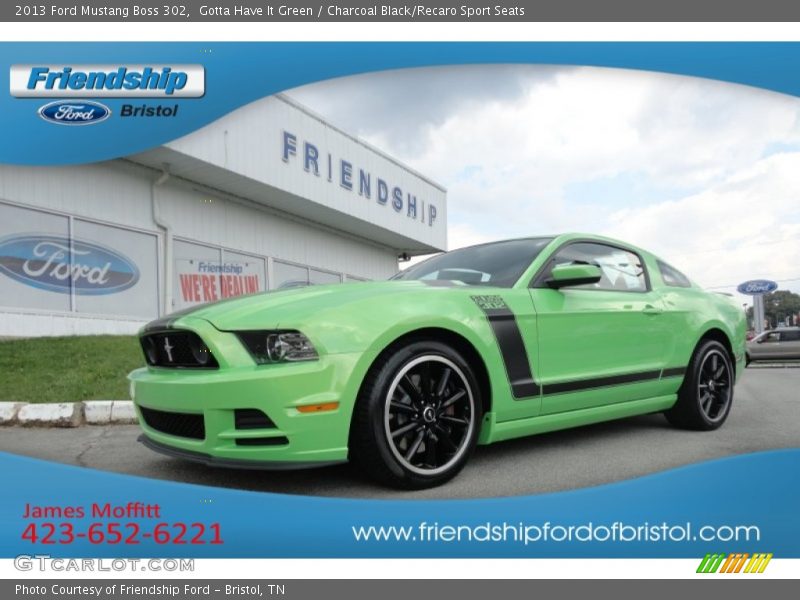 Gotta Have It Green / Charcoal Black/Recaro Sport Seats 2013 Ford Mustang Boss 302