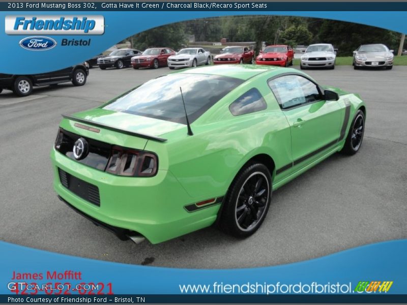 Gotta Have It Green / Charcoal Black/Recaro Sport Seats 2013 Ford Mustang Boss 302
