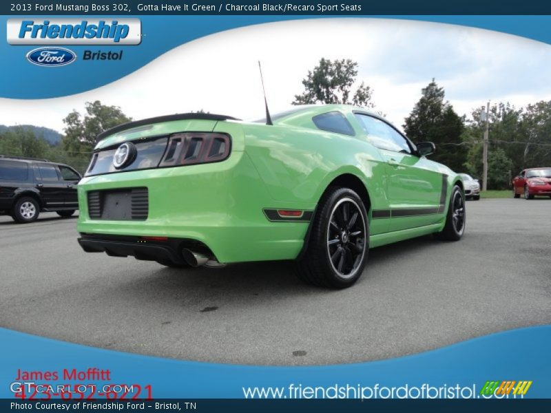 Gotta Have It Green / Charcoal Black/Recaro Sport Seats 2013 Ford Mustang Boss 302