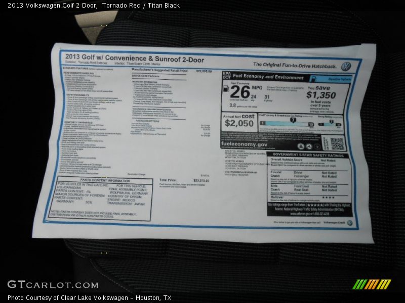  2013 Golf 2 Door Window Sticker