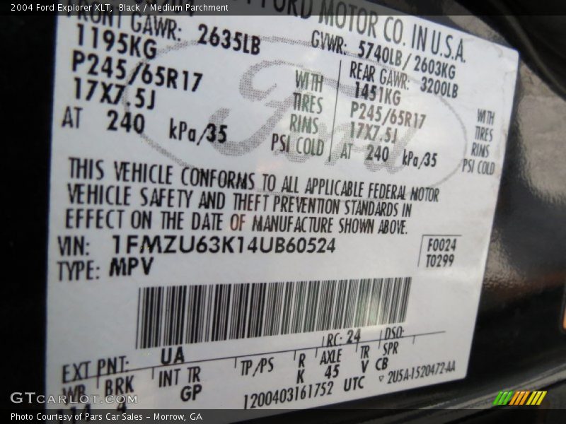 Black / Medium Parchment 2004 Ford Explorer XLT