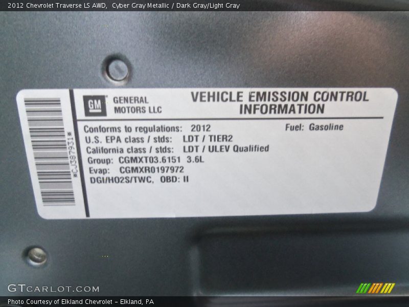 Cyber Gray Metallic / Dark Gray/Light Gray 2012 Chevrolet Traverse LS AWD