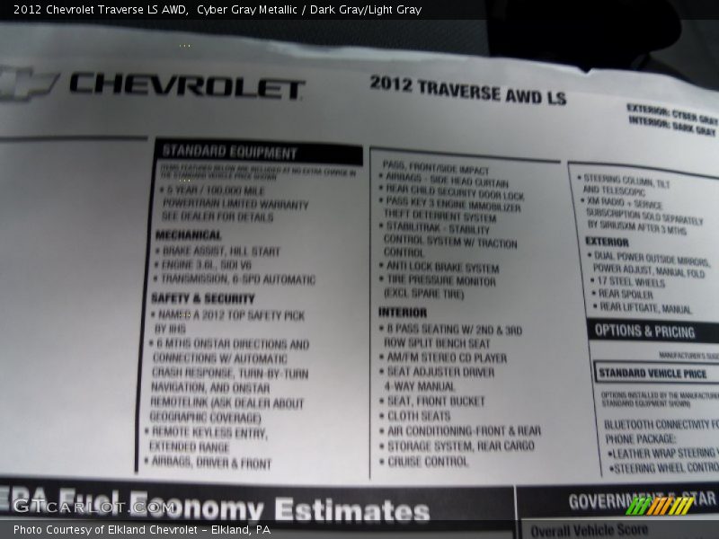 Cyber Gray Metallic / Dark Gray/Light Gray 2012 Chevrolet Traverse LS AWD