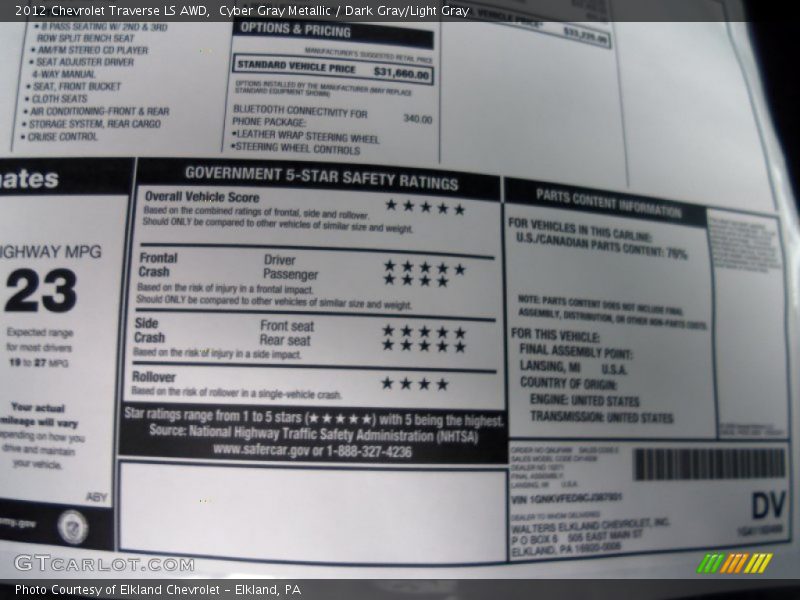 Cyber Gray Metallic / Dark Gray/Light Gray 2012 Chevrolet Traverse LS AWD