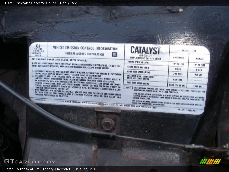 Info Tag of 1979 Corvette Coupe