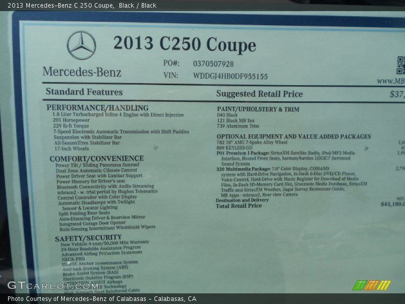 Black / Black 2013 Mercedes-Benz C 250 Coupe