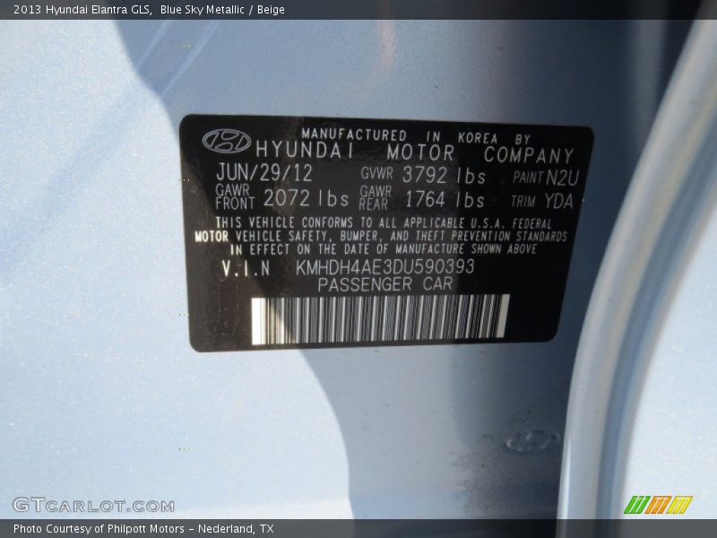 Blue Sky Metallic / Beige 2013 Hyundai Elantra GLS