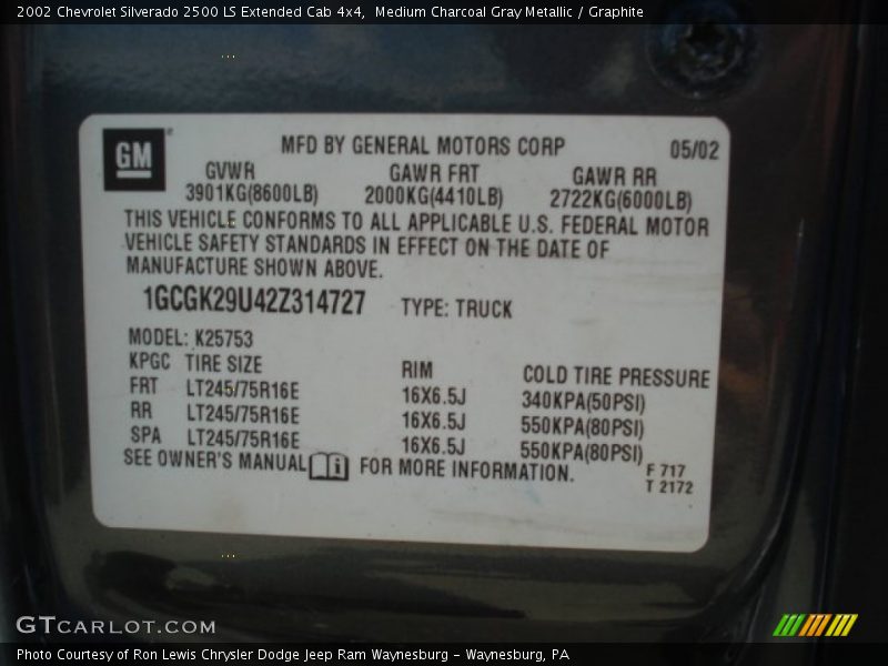 Medium Charcoal Gray Metallic / Graphite 2002 Chevrolet Silverado 2500 LS Extended Cab 4x4