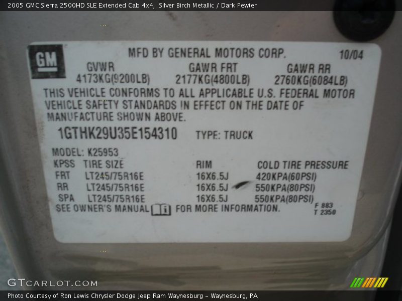 Silver Birch Metallic / Dark Pewter 2005 GMC Sierra 2500HD SLE Extended Cab 4x4