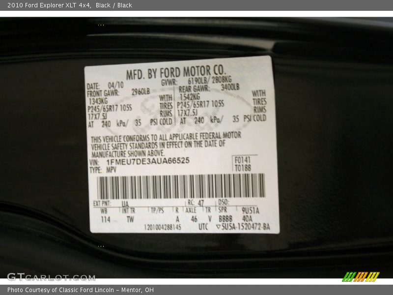 Black / Black 2010 Ford Explorer XLT 4x4