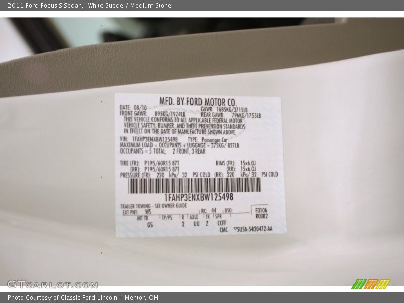 White Suede / Medium Stone 2011 Ford Focus S Sedan