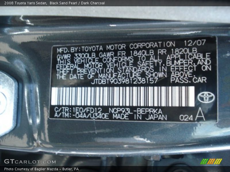 Black Sand Pearl / Dark Charcoal 2008 Toyota Yaris Sedan