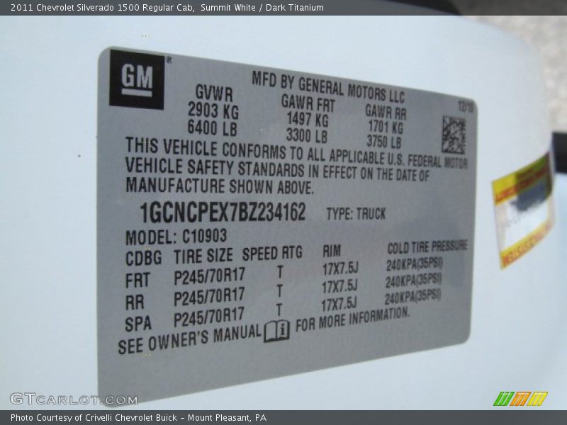 Summit White / Dark Titanium 2011 Chevrolet Silverado 1500 Regular Cab